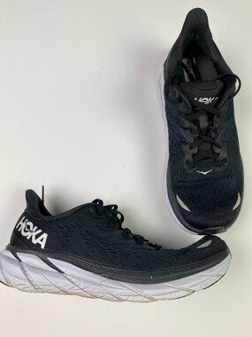 Hoka One One Clifton 8 Shoes Sneakers Womens 8B Black White Running 111939